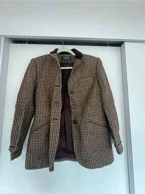 Ralph Lauren Brown Houndstooth Wool-Blend Tailored Jacket